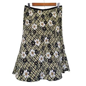 Vintage Alfani Silk Floral A-Line Skirt - Black and Green